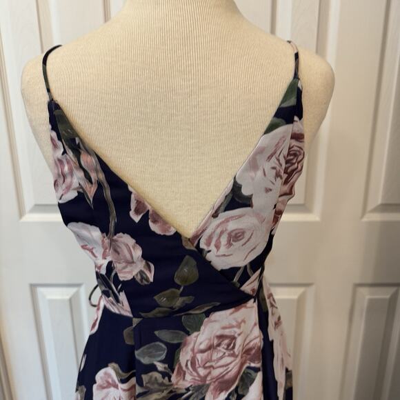 Fame & Partners Maxi Dress Sz 2 Floral True‎ Wrap Navy Bridesmaid Prom Formal - Picture 9 of 16